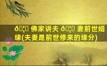 🦟 佛家讲夫 🦉 妻前世姻缘(夫妻是前世修来的缘分)